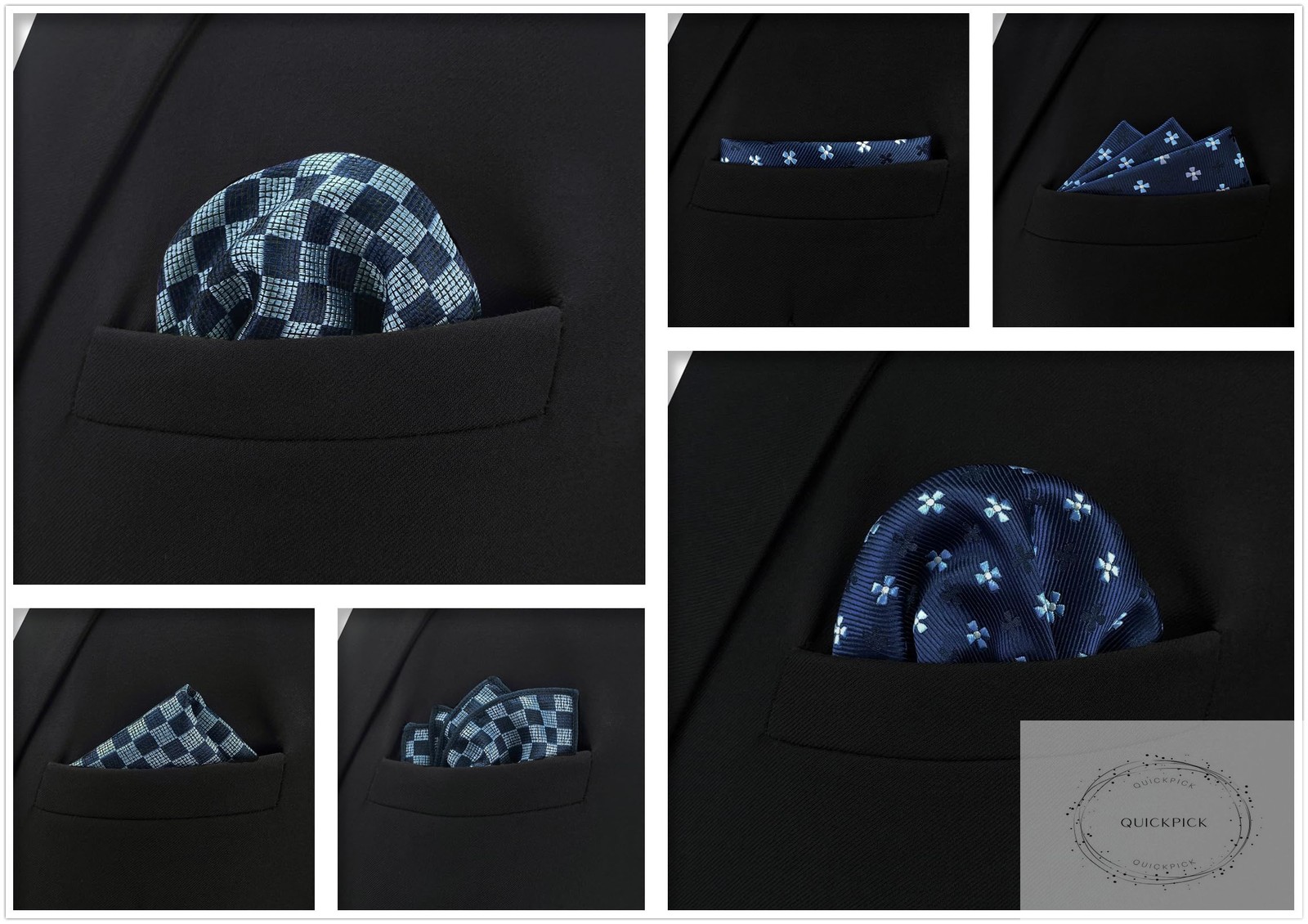 5 Pieces Assorted Mens Silk Pocket Square Handkerchiefs Set Lot