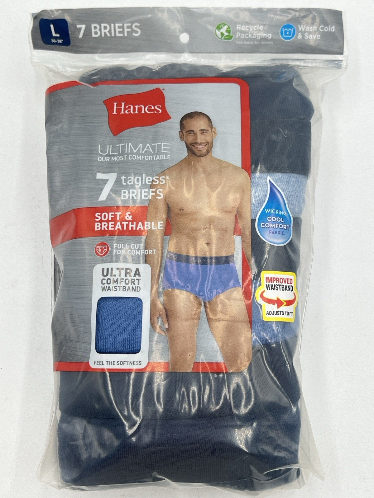 NEW HANES 7 tagless BRIEFS SZ L waist 36-38″ MEN Soft & Breathable Comfort 3722