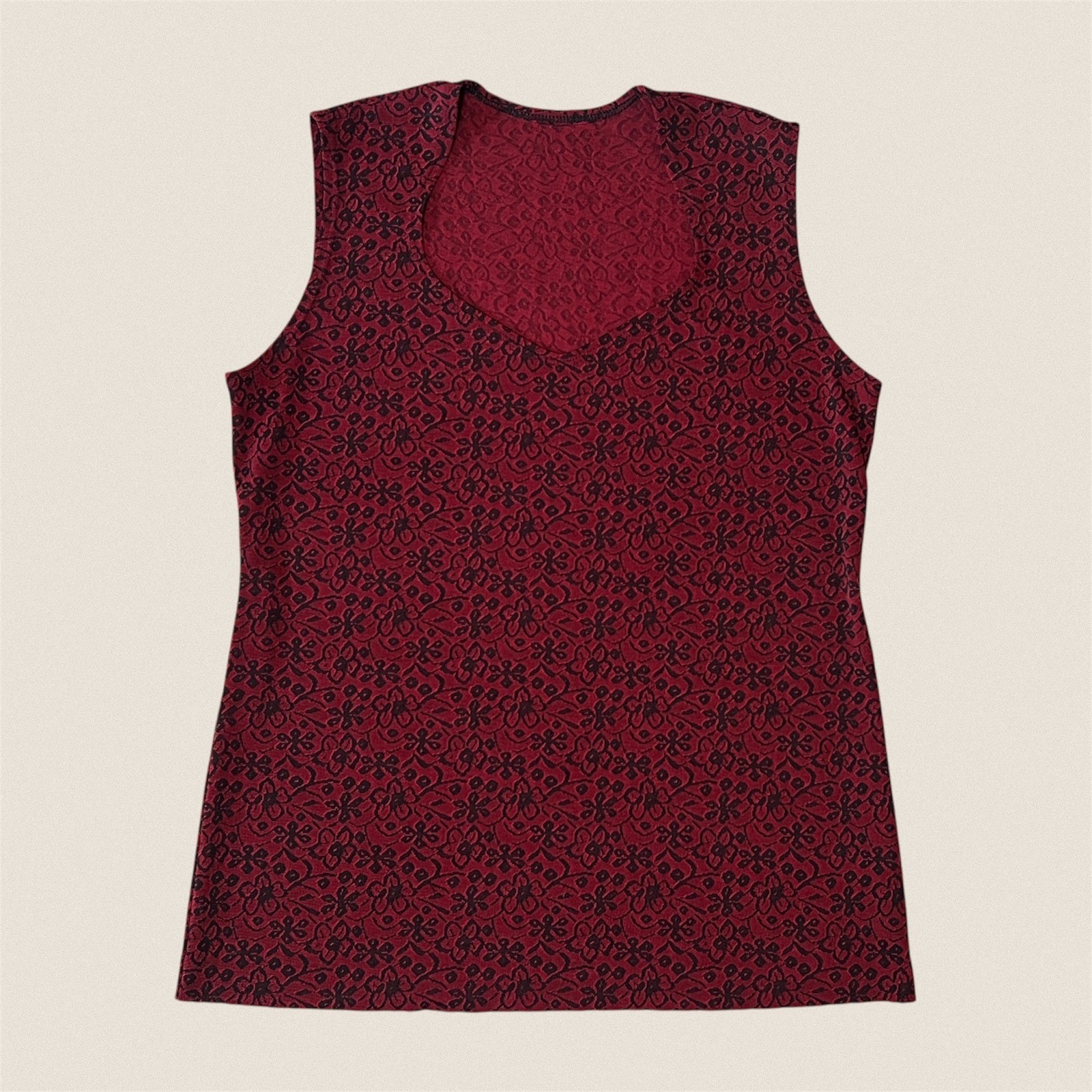 Y2K Red Black Floral Damask Goth Vampy Sleeveless Tank Top Round V Neck Large