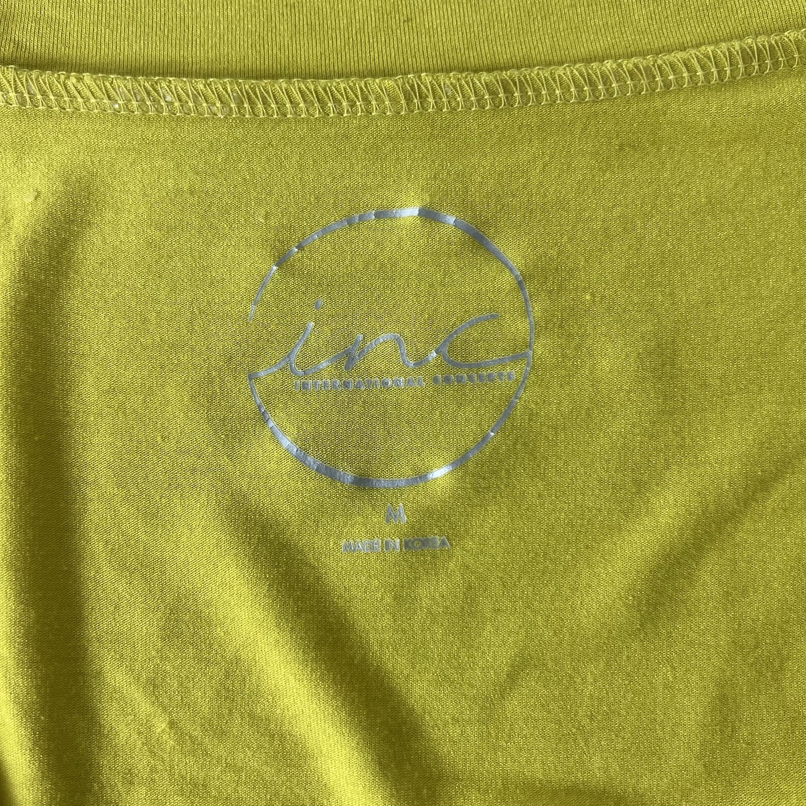 INC International Concepts Knit Top Medium Queen Anne Draped Cowl Neon Yellow