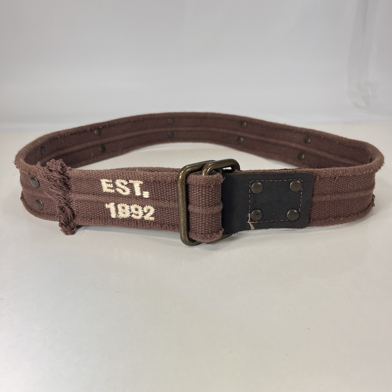 Studded Wide Brown Cotton Web Belt – Women’s Size 34