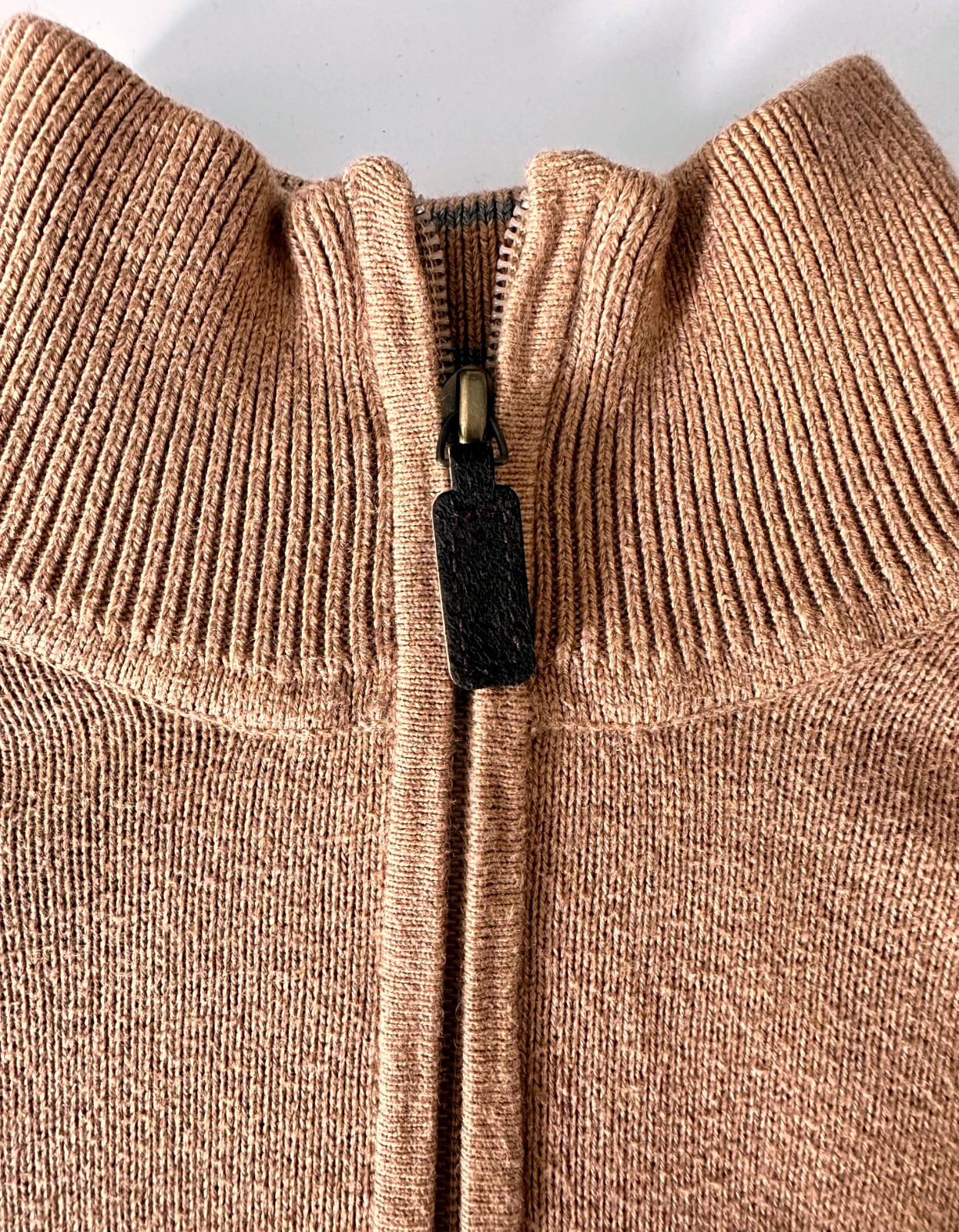 Eddie Bauer Mens Large Cotton Cashmere Quarter Zip Sweater Camel Brown