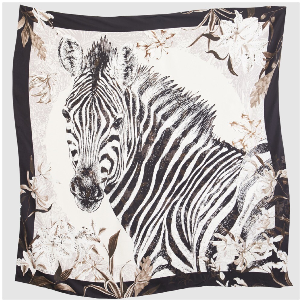 CARLISLE COLLECTION Zebra 100% Fine French SILK Scarf NWT$198 Large 42”x42”
