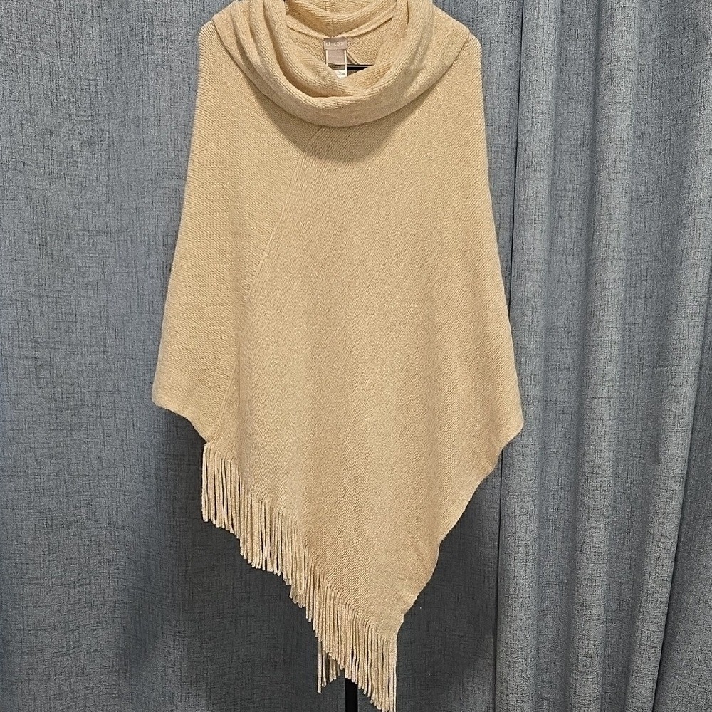 Chico’s Cream Knit Poncho with Metallic Accents