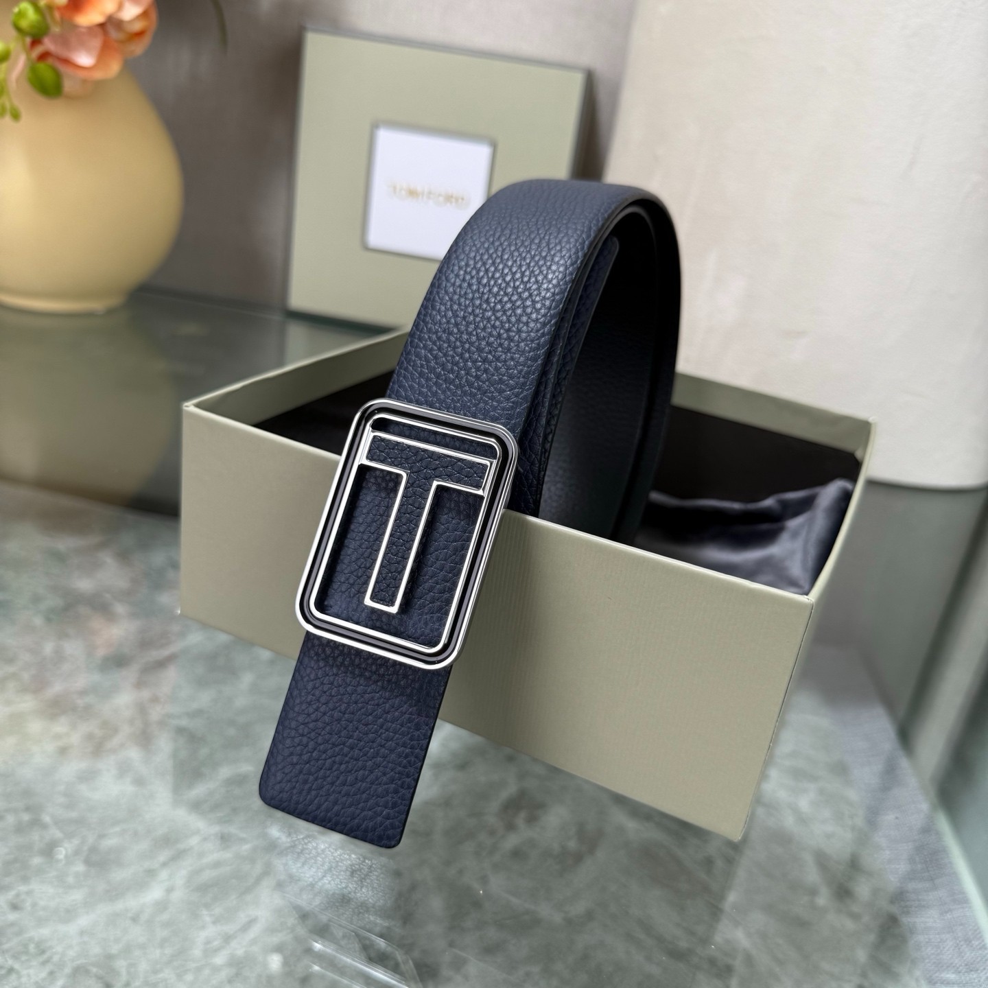 Authentic Tom Ford Reversible Leather T-Buckle Belt Luxury Designer Fashion