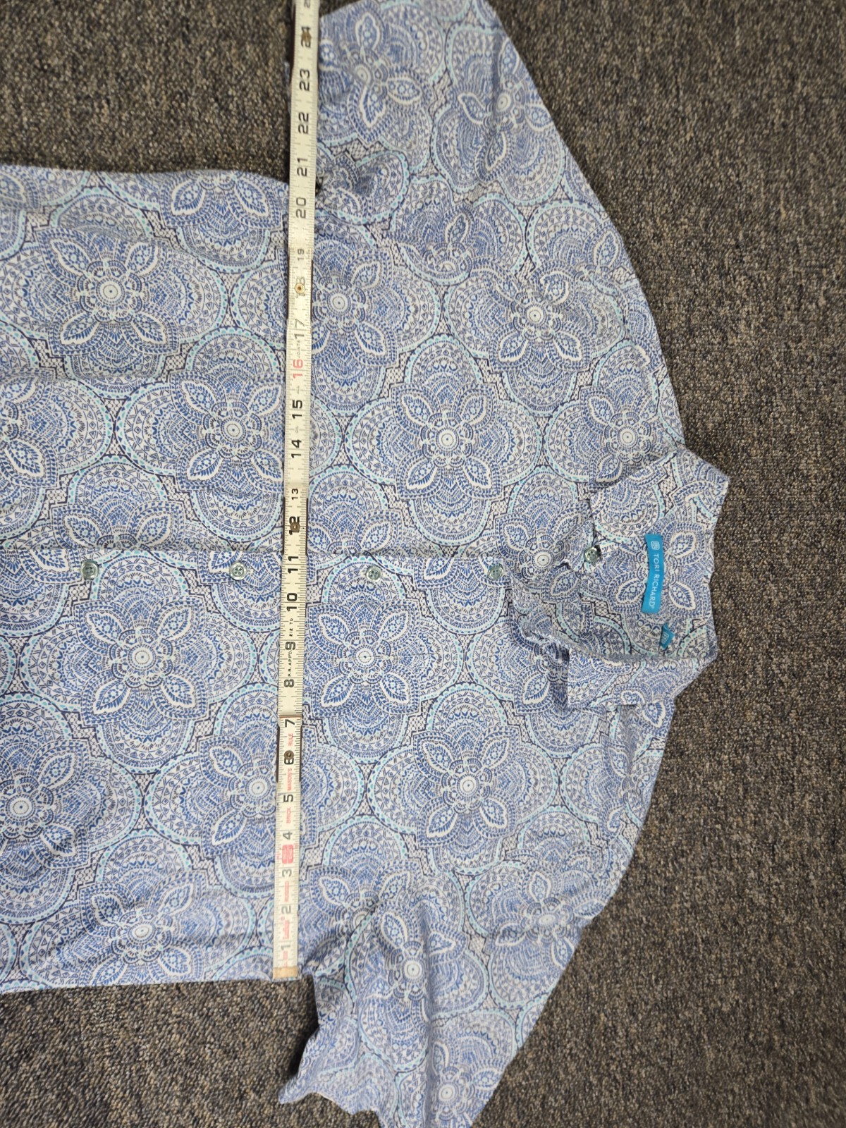 Tori Richard Hawaiian Shirt Mens Medium Palm Blue Print Cotton