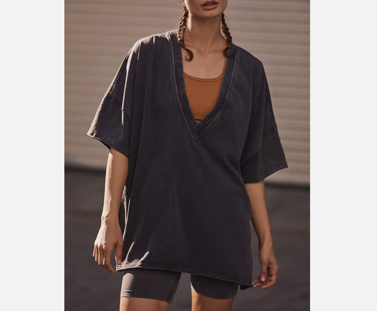 Free People Movement Washed Black Short Sleeve Hot Shot Reversible Tee Top Sz S