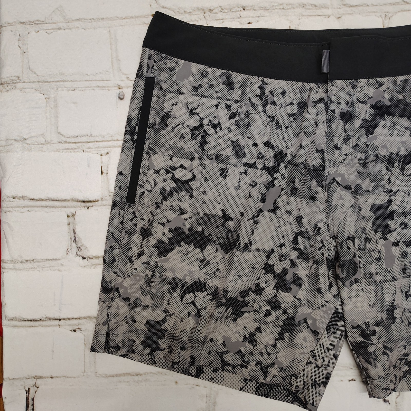 Rhone Point Break Lined Board Shorts Mens 36 Gray Digi Camo Leaf AOP Swim Trunks