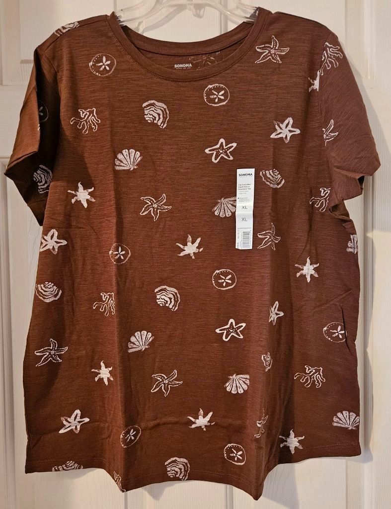 Sonoma Women’s The Everyday Tee Shirt~ Sz XL ~Brown Seashells ~NWT