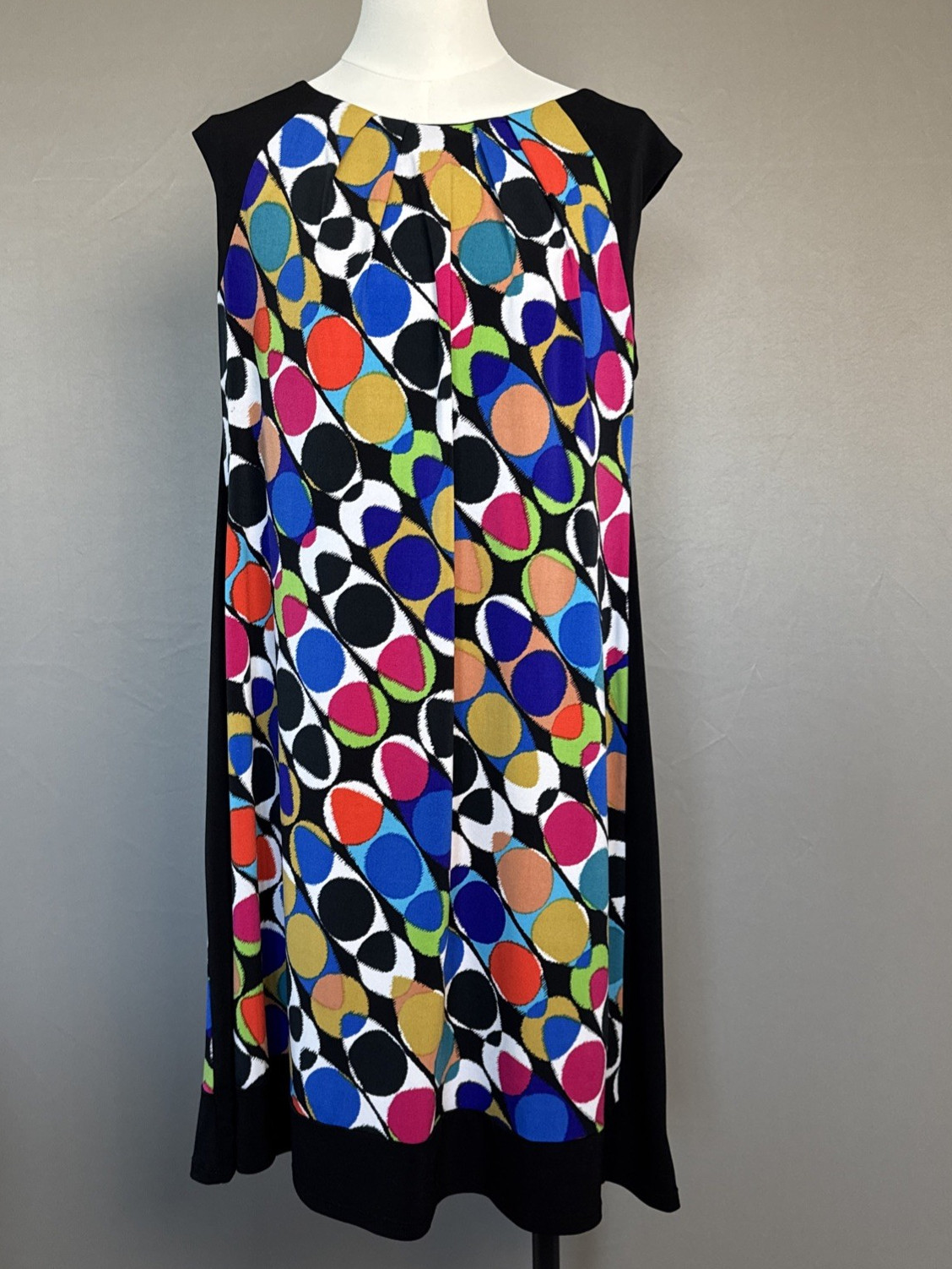 London Times Womens Vibrant Circles Colorful Shift Dress Cap Sleeve – 14W