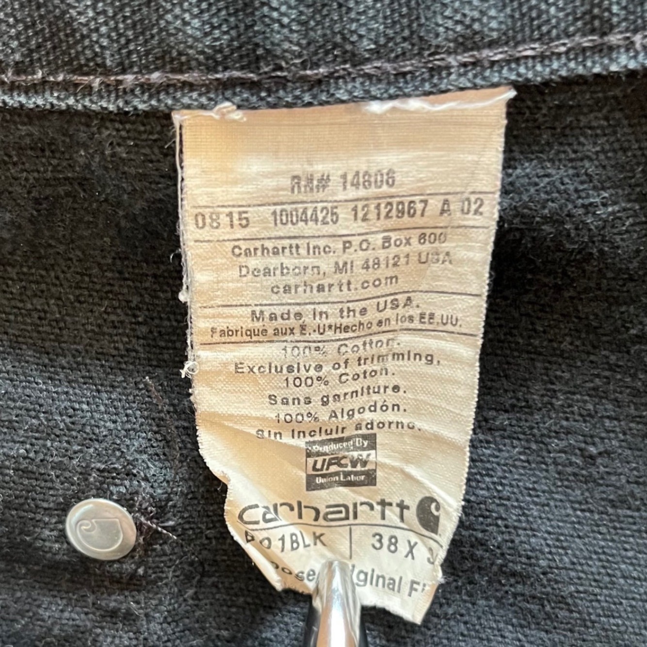 Carhartt B01 BLK Double Front Work Pants Black Duck Canvas Made in USA 38×34