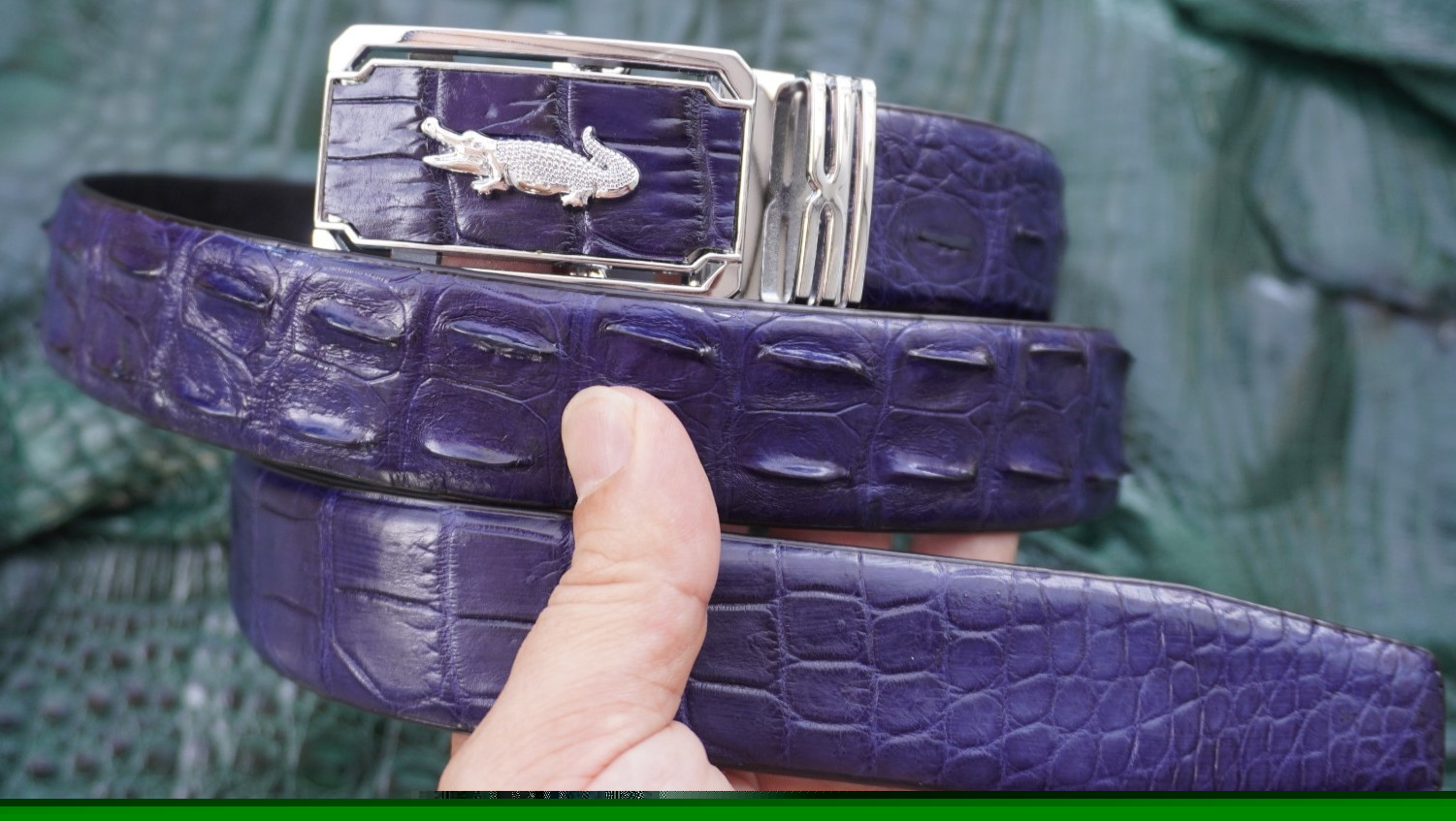 W 1.3 inch – Blue Real CROCODILE Hornback LEATHER Skin Men’s Belt #P36