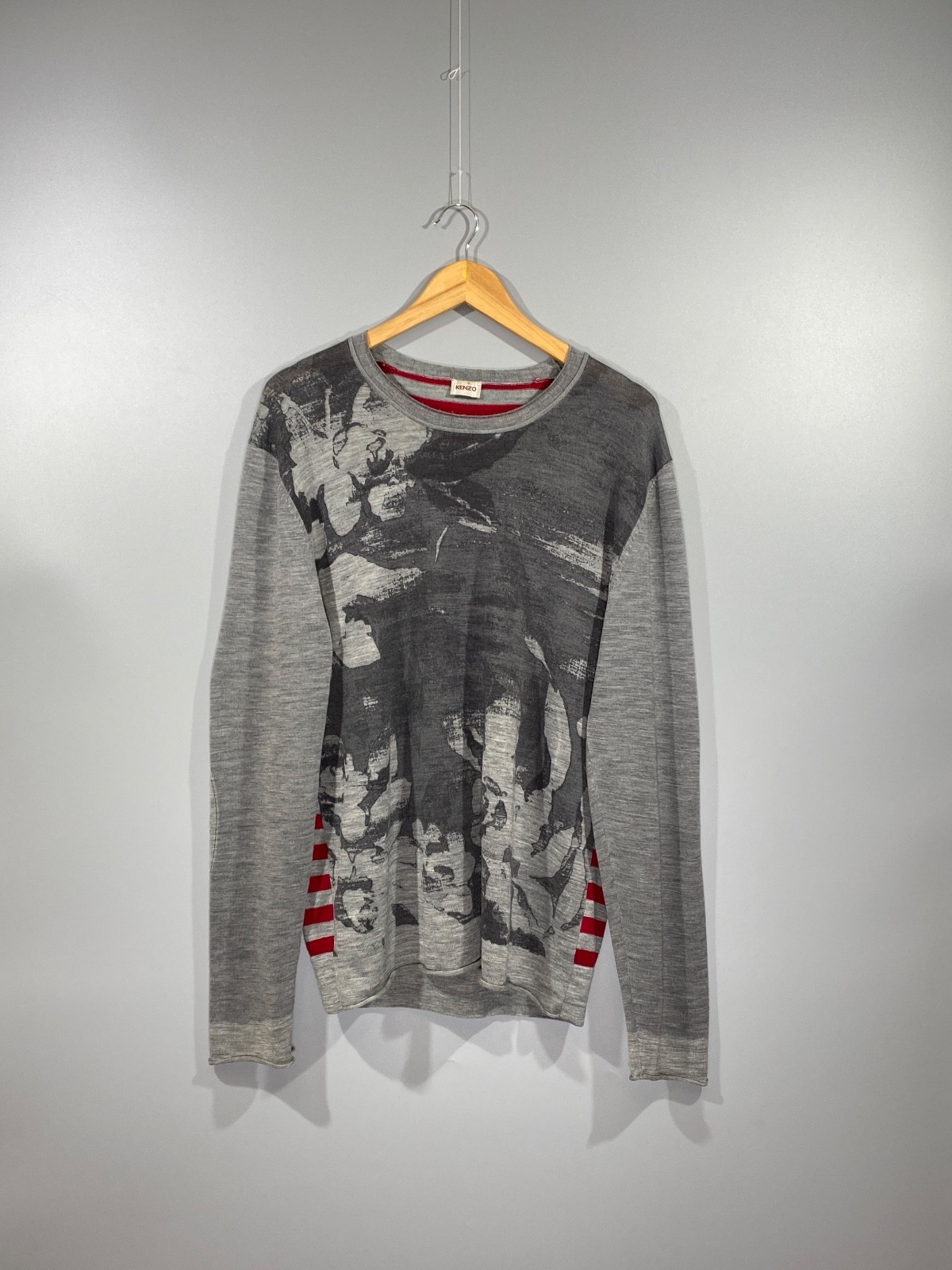 KENZO MODELE DEPOSE Men Abstract Y2K Archive Wool Striped Designer Sweater Sz XL
