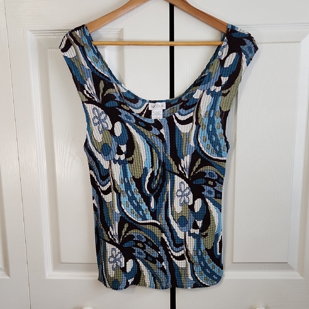Vintage NICOLA Floral Abstract Tank Top Size LG Psychadelic 70s 90s Y2K Festival