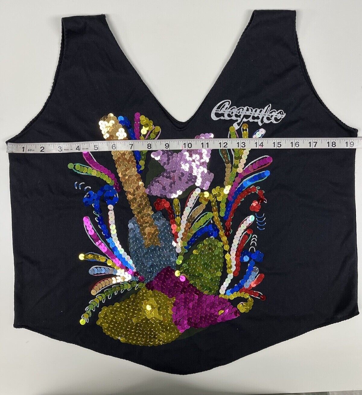 Women’s Vintage 80’s Sequin Dance Club T-Shirt M-L Black Knit Fame Flashdance 