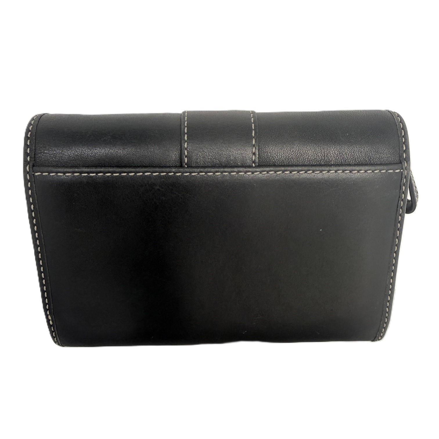 Coach Leatherware Black Leather Wallet Organizer White Stitch Zip Coin Holder