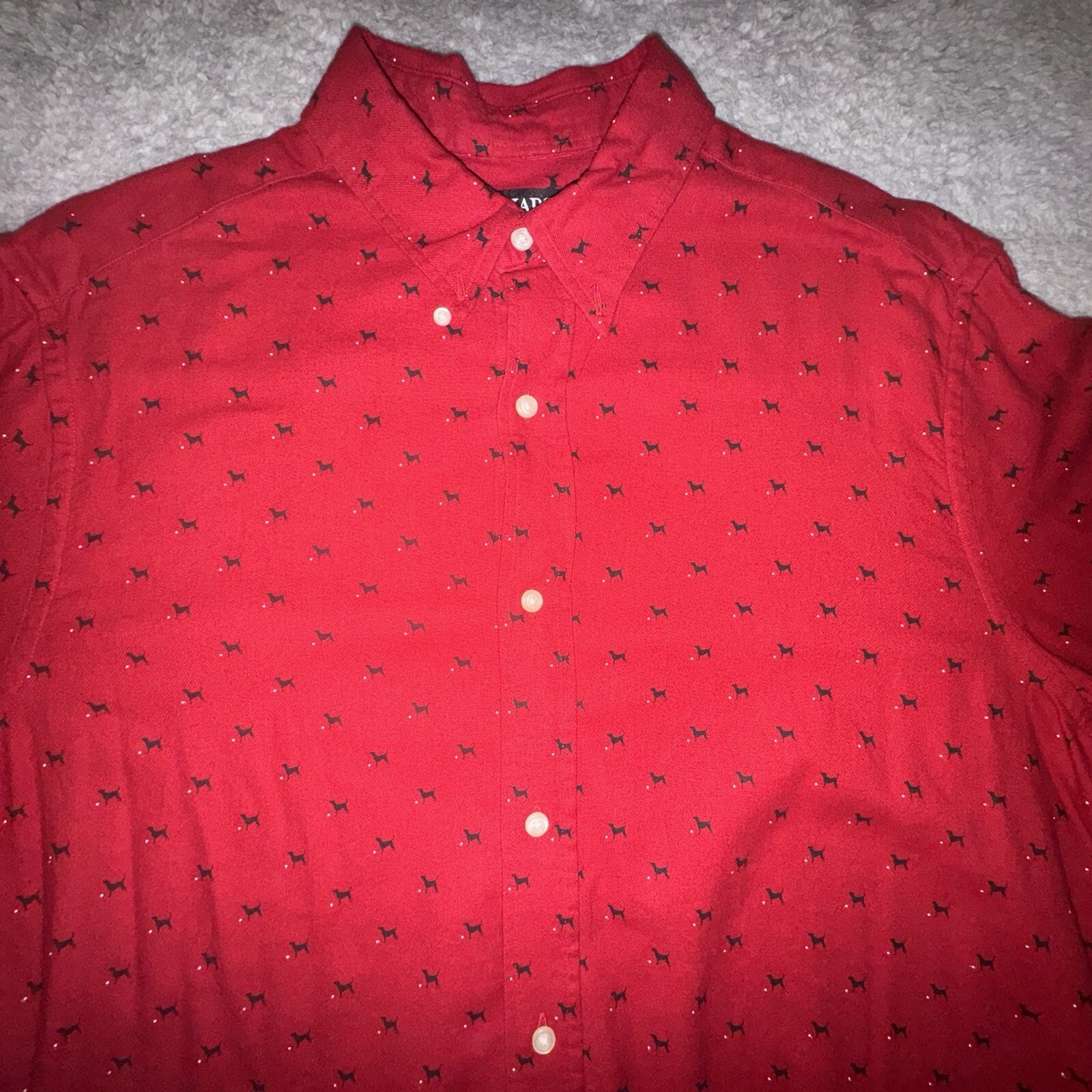 Chaps Shirt Mens XLT XL TALL Red All Over Dog Print Button Up Long Sleeve Preppy