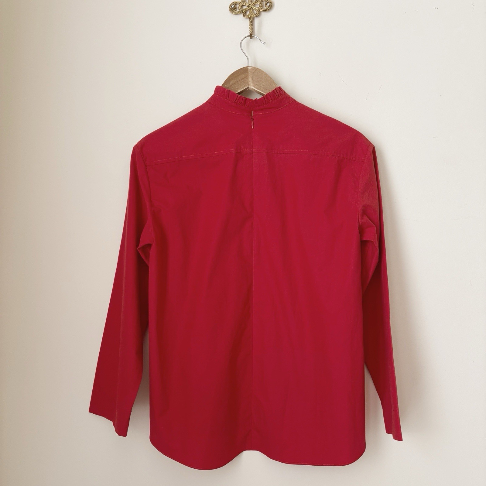 Fabiana Pigna Babette Tomato Red Cotton Poplin Ruffle Top Small Luxury Office