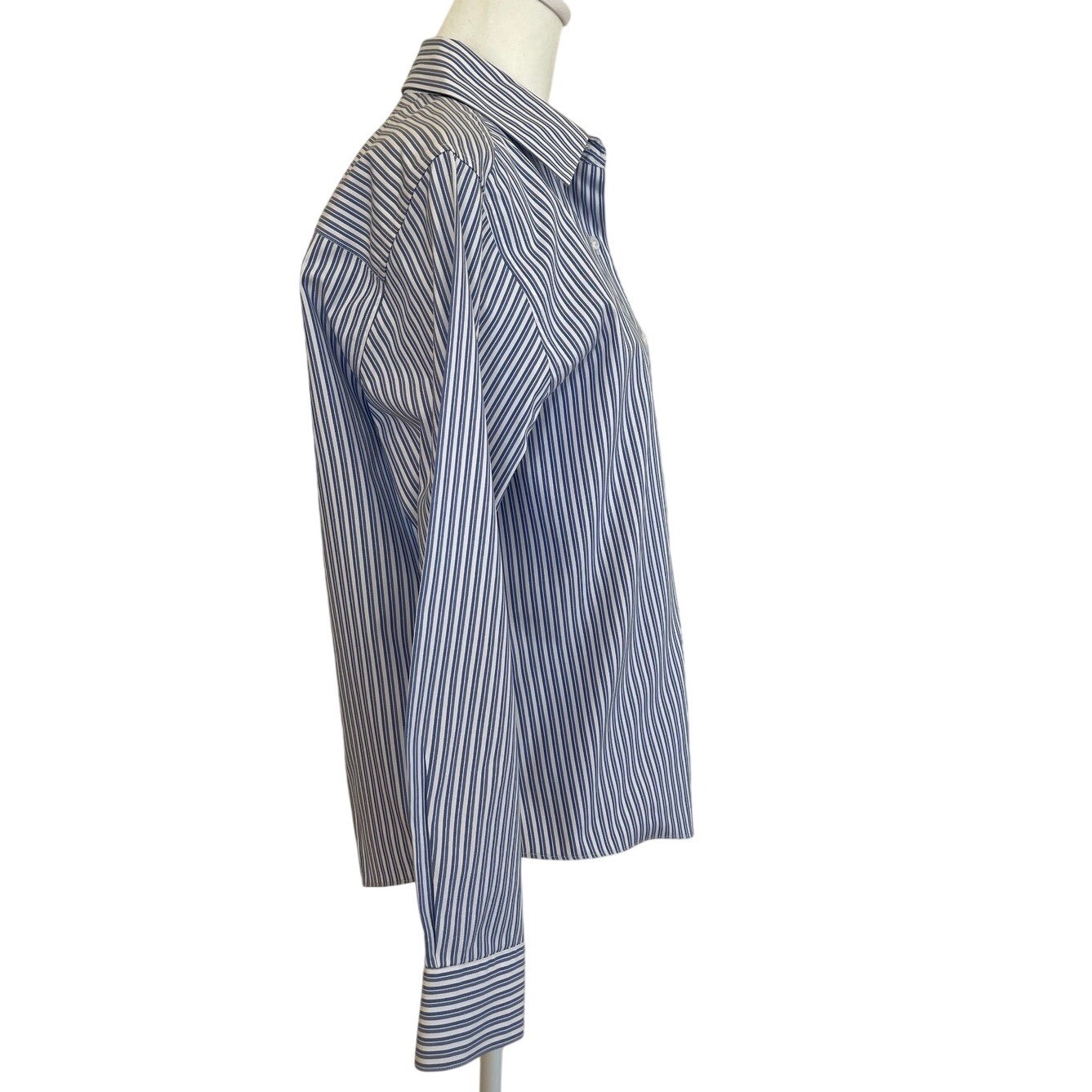 Talbots Petites Blue White Striped Wrinkle Resistant Button Down Shirt Size 10P