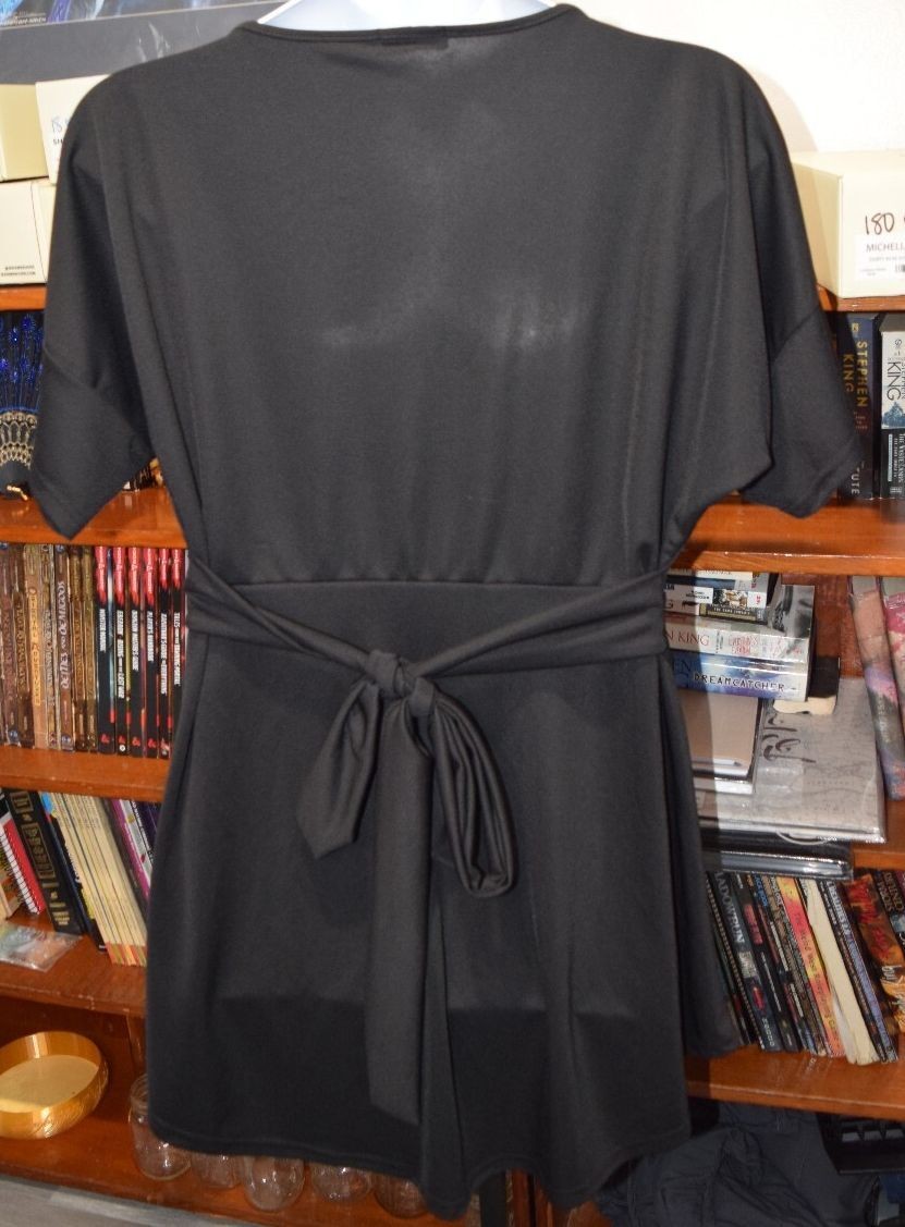 Pretty Little Thing Black Plus Size 22 Short Sleeve Wrap Dress w/ Waist Tie Goth