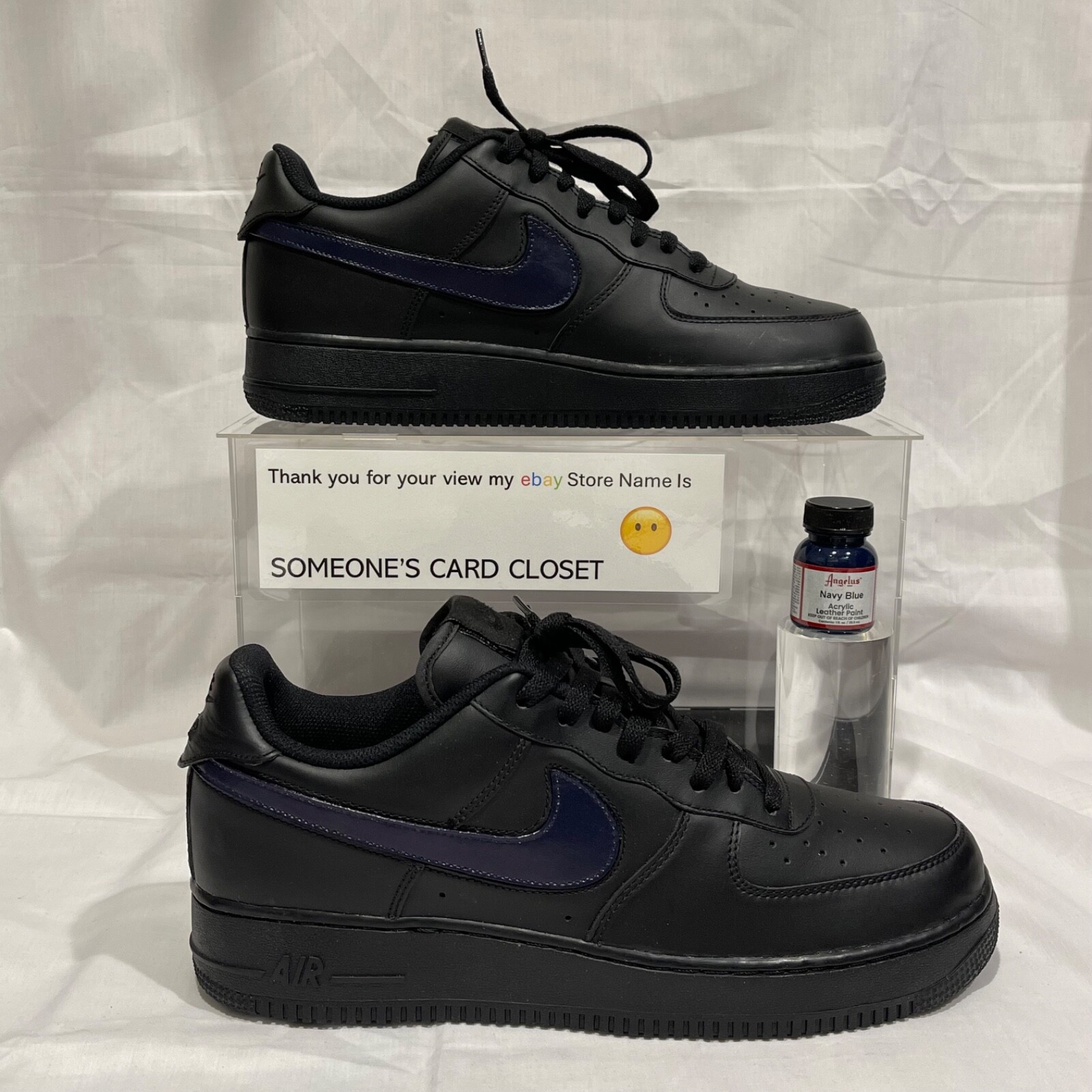 Nike Air Force 1 Low Black (Navy Blue Custom Painted Swoosh) SC-#52B