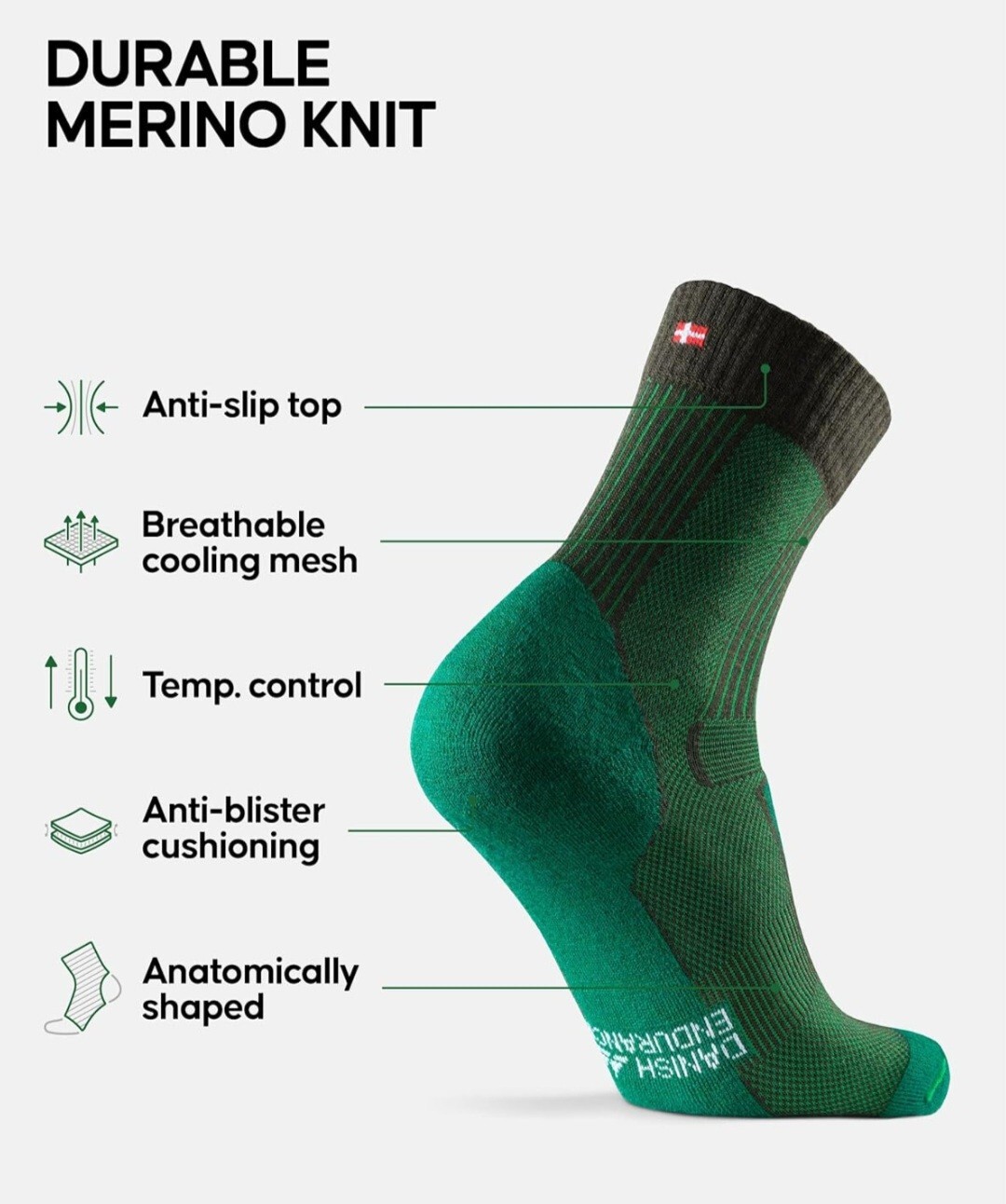 Merino Wool Light Hiking Socks- Danish Endurance 3 Pack Unisex 3 colors MSRP $48