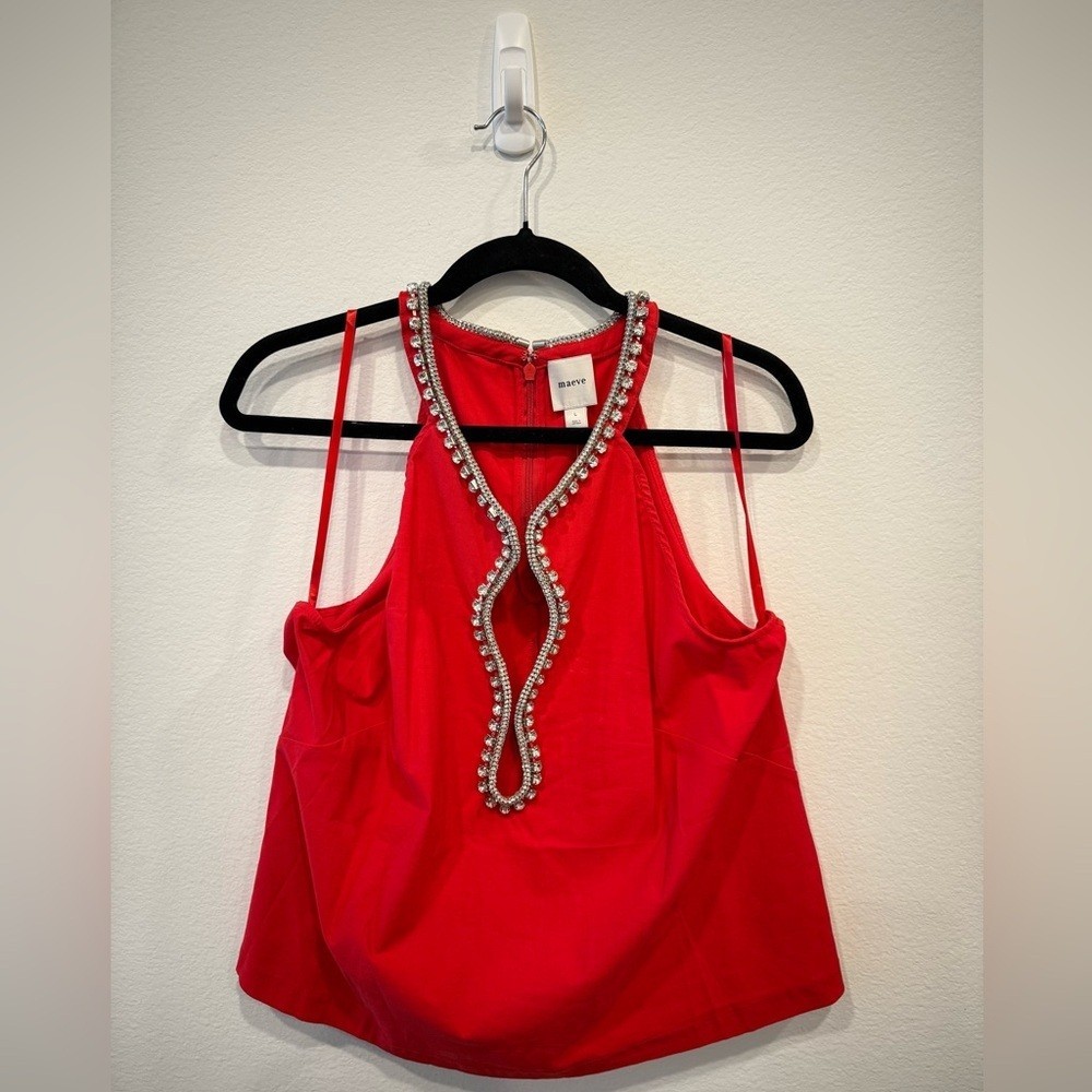 NWT Maeve Red Embellished Blouse