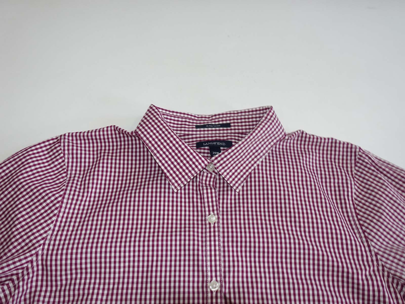 Lands’ End Women’s No Iron Supima Cotton Shirt Size 20W NWT Raspberry Gingham