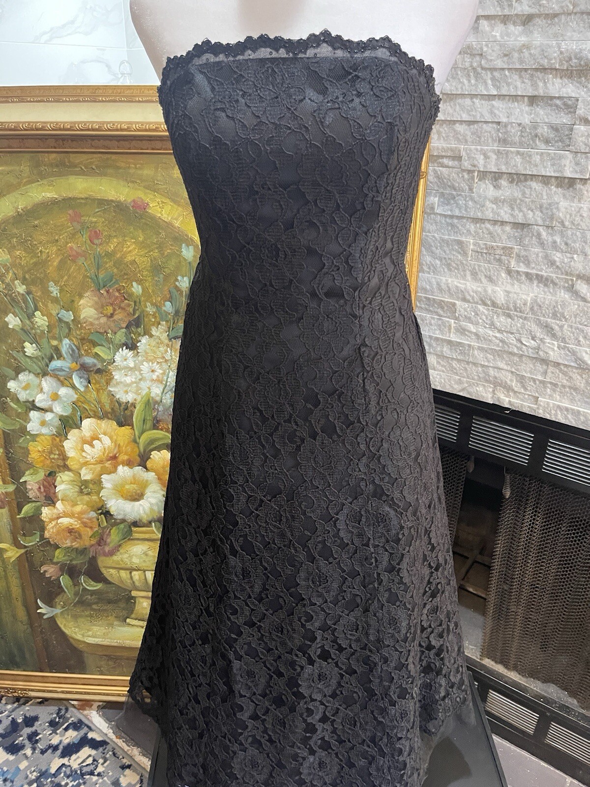 Mori Lee Black Lace Strapless Tea Ballerina Dress Gown Party Size 5/6 Goth Rock