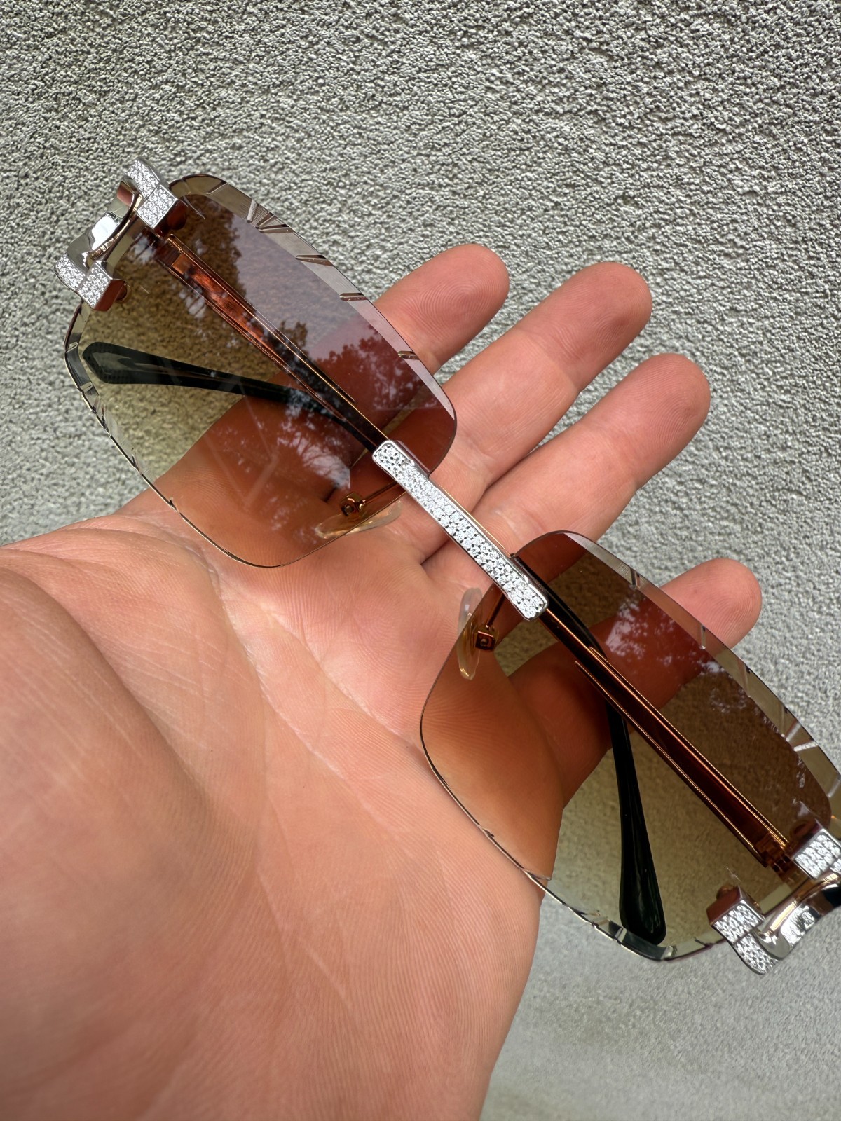 Real 925 Silver Big C VVS MOISSANITE Light Brown Sunglasses – Iced Buffs Glasses