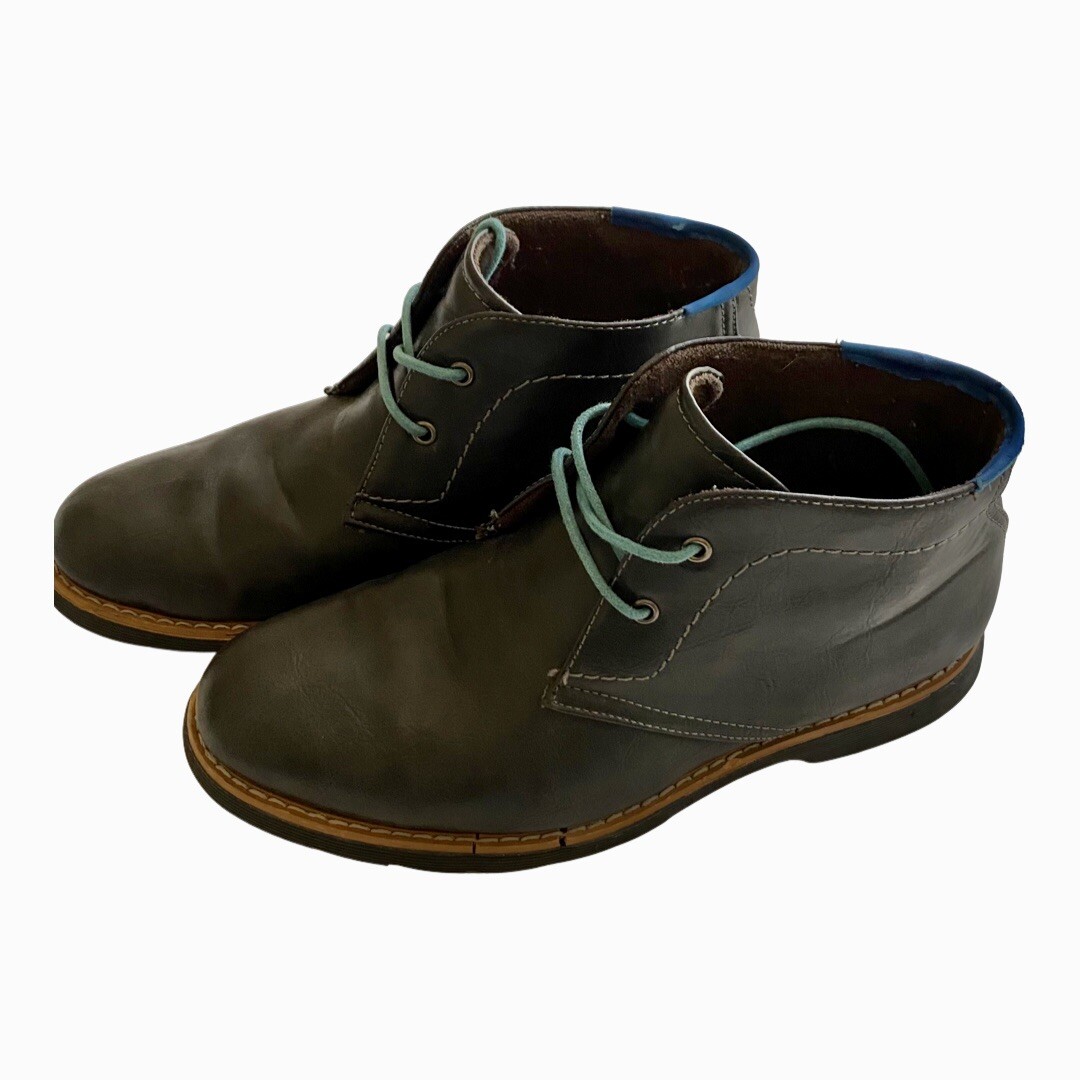 Mens Ankle Boot Gray Lace Up SZ 9 chukka style vegan preppy academic cybercore
