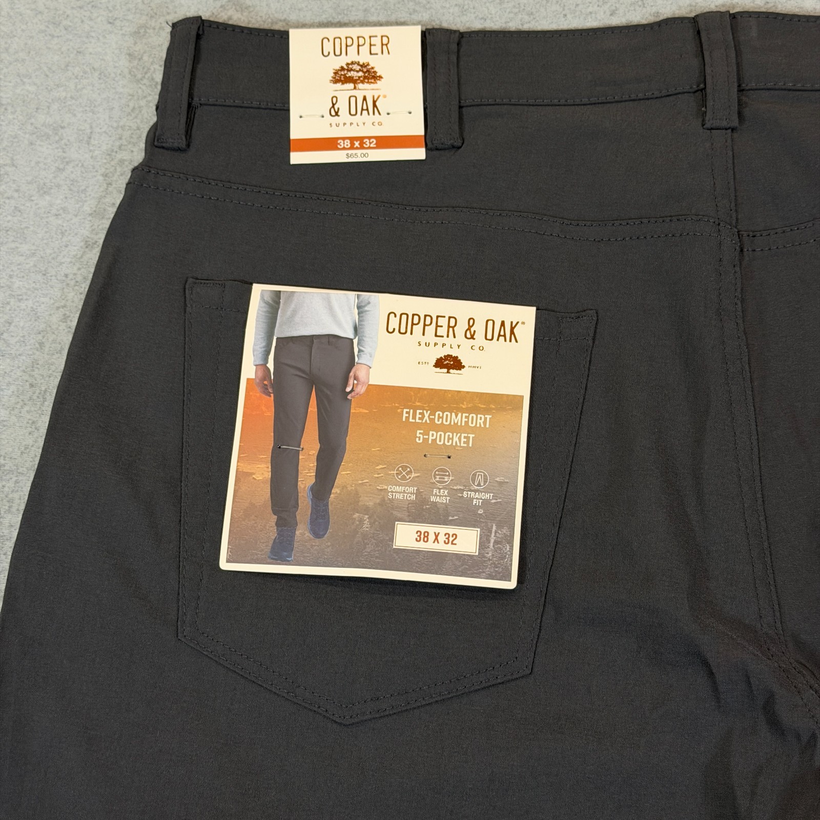 Copper & Oak Mens Flex-Comfort 5-Pocket Pants 38×32 Forged Iron Gray Stretch NWT