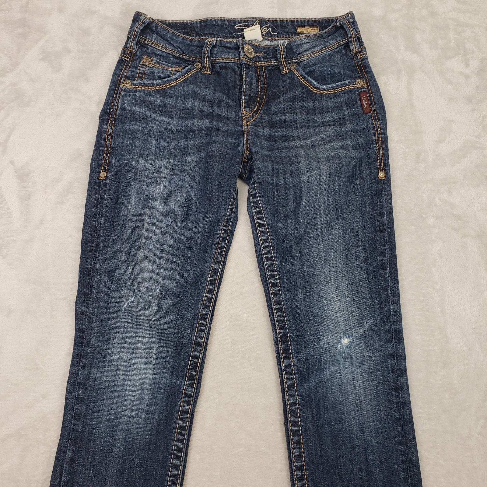 Silver Jeans Womens Kelli Boyfriend Relaxed Skinny Jeans Blue 26 (28) Low Rise