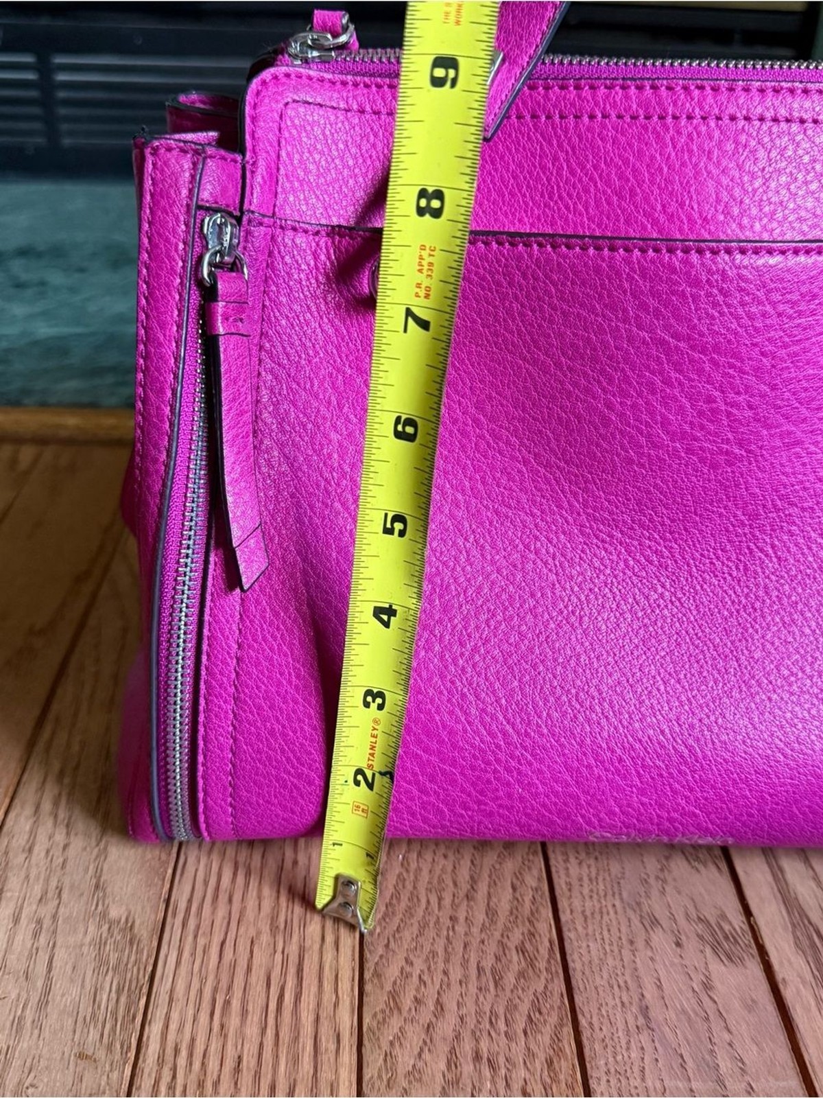 Calvin Klein Bright Fuchsia Pebbled Leather Satchel Tote with Silver Hardware