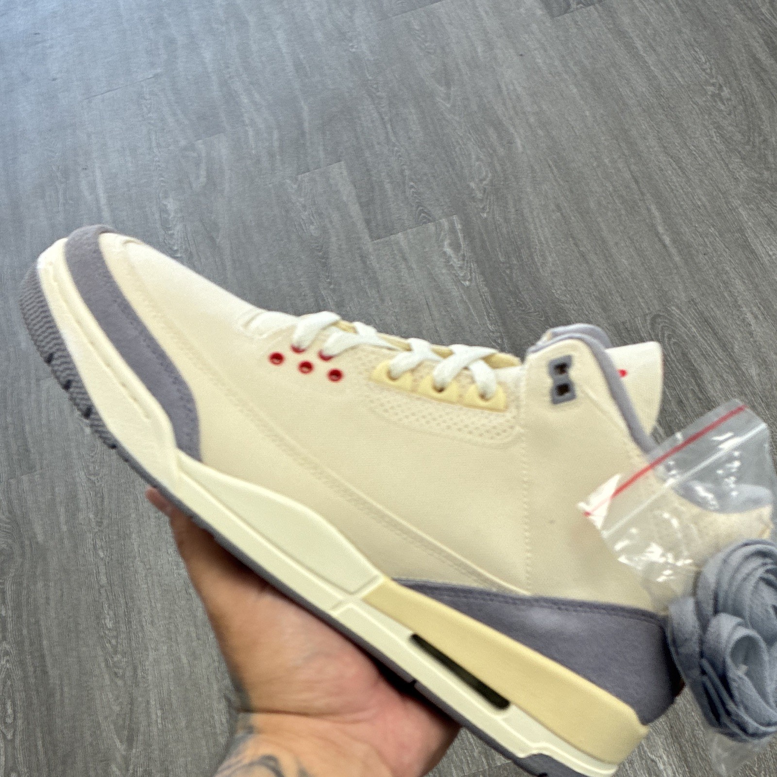 Jordan Air Jordan 3 Men’s Muslin Beige/Gray/Red Mid Top Sneakers