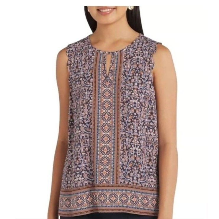 M Earthy Floral Tank Top NEW Daniel Rainn Keyhole Sleeveless Flowy Lightweight