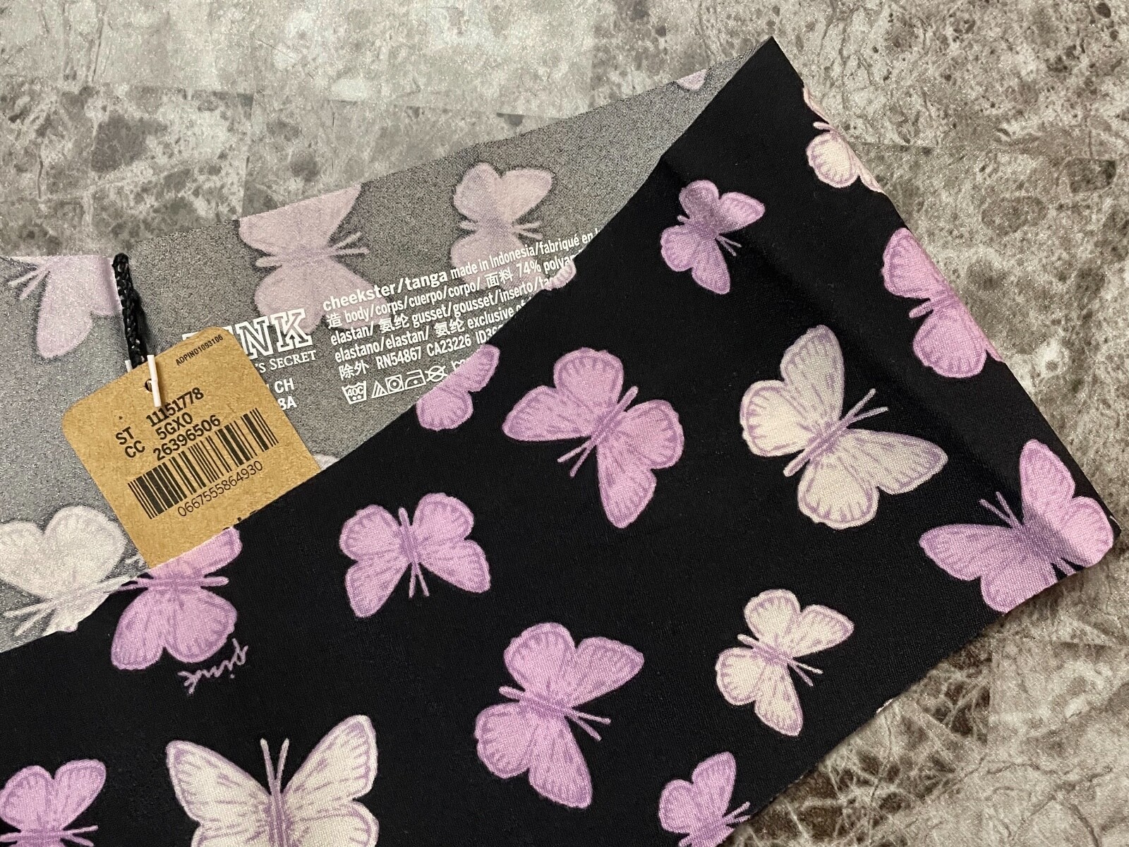 NWT VICTORIA’S SECRET PINK LAVENDER PURPLE BUTTERFLY NO SHOW CHEEKSTER PANTIES