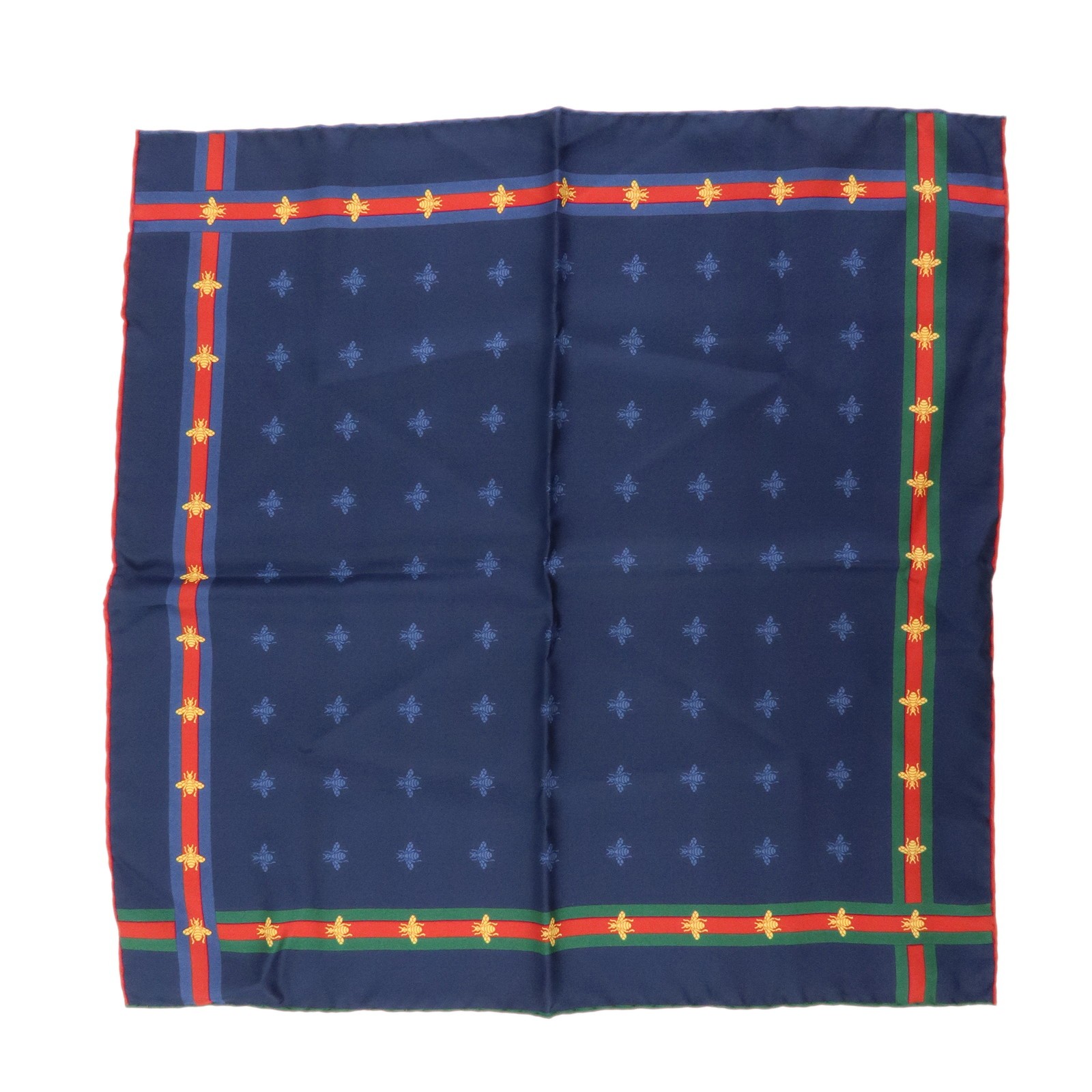 GUCCI Silk 100% Scarf 42×42 Bee Motif Navy Authentic Used F/S