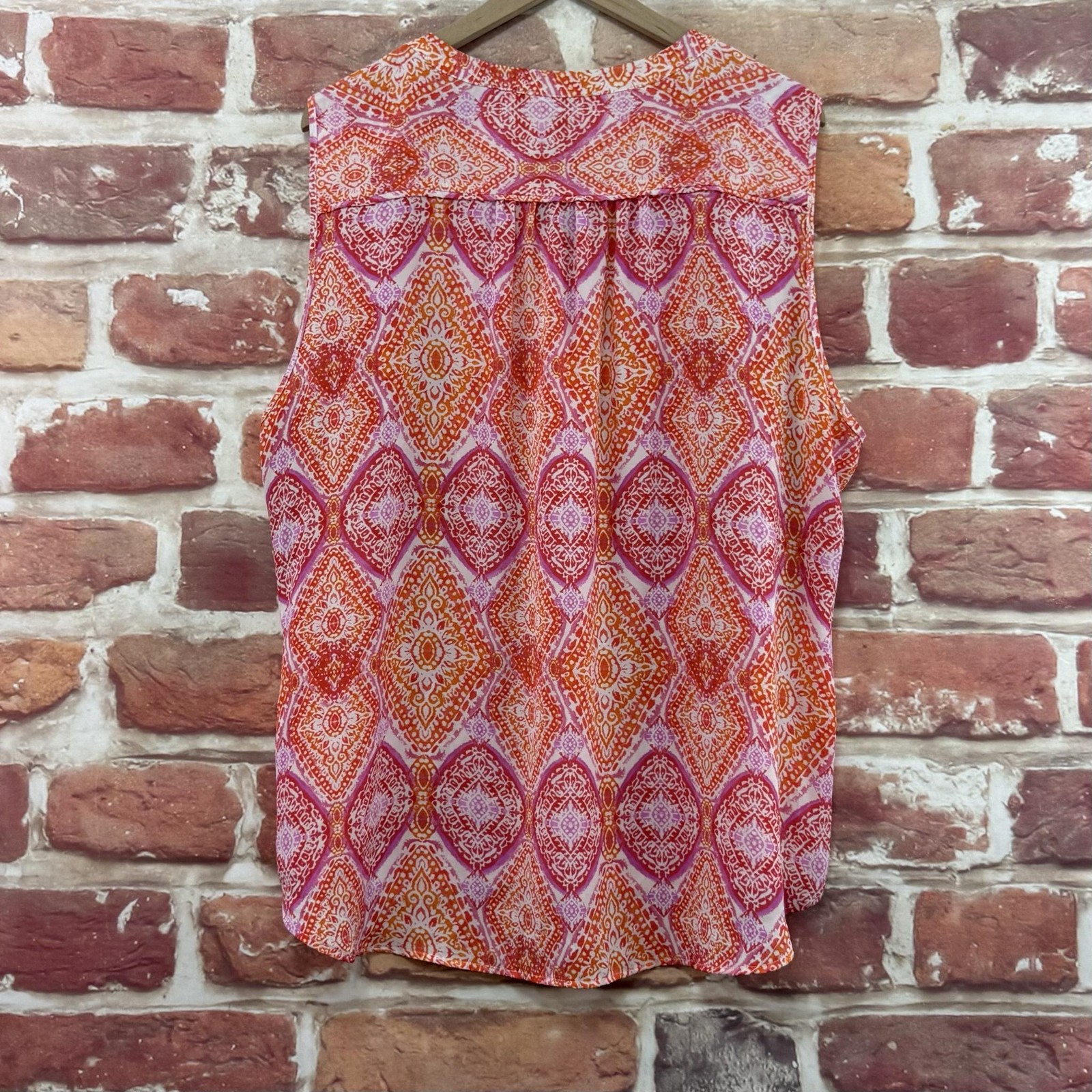 Violet + Claire Top Womens 3X Orange Boho Floral Abstract Casual Tank Shirt