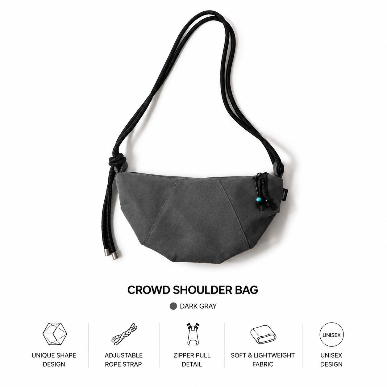 BUBILIAN Baljor Croissant Bag Dark Gray | Compact Travel Bag