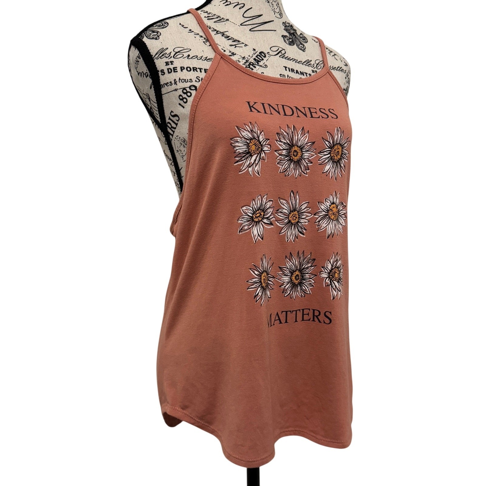 No Boundaries Juniors Size Large 11-13 Floral Tank Top Kindness Matters Peach