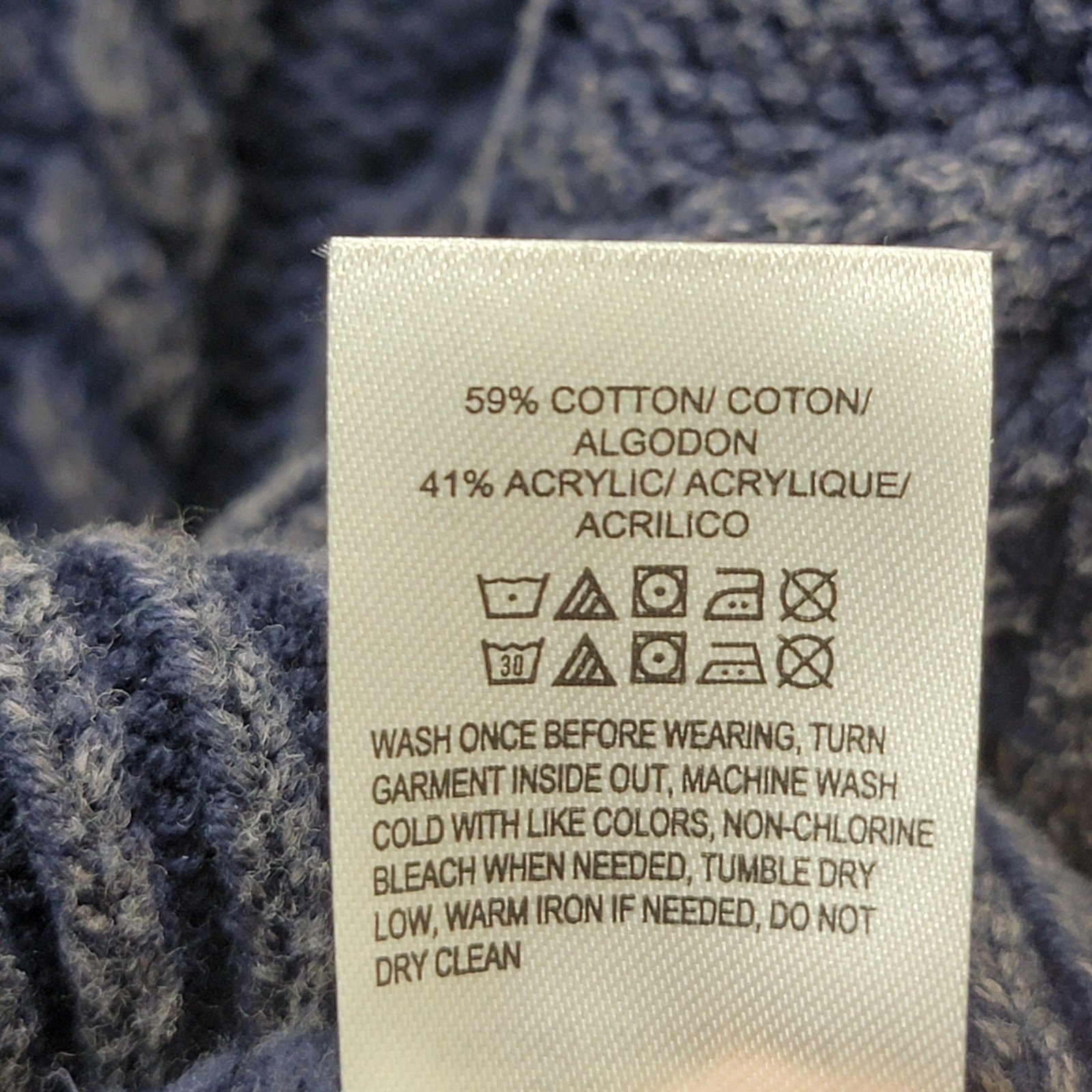 NWT Lucky Brand Cadet Navy Acid Wash Chunky Cable Knit Pull Over Sweater Wom XL