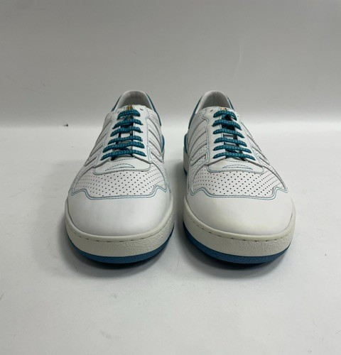 Lanvin Clay Low White Blue Perforated Leather Sneaker EU49 US16 UK15 $1000