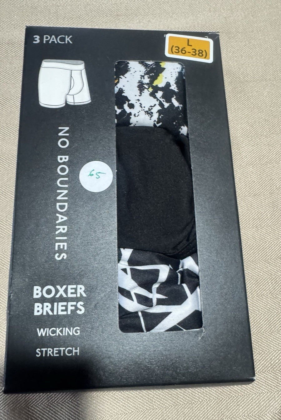 No Boundaries Moisture Wicking Stretch Men’s 3 Pack Boxer Briefs L Multicolor