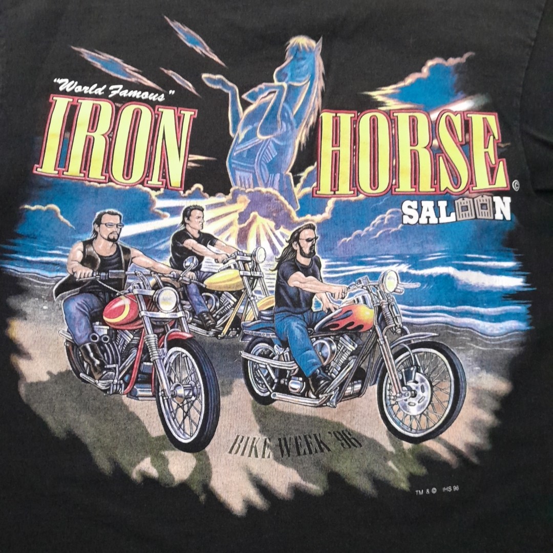 Vintage 90s Iron Horse Saloon T Shirt Mens M Black Bike Week 1996 Motorcycles