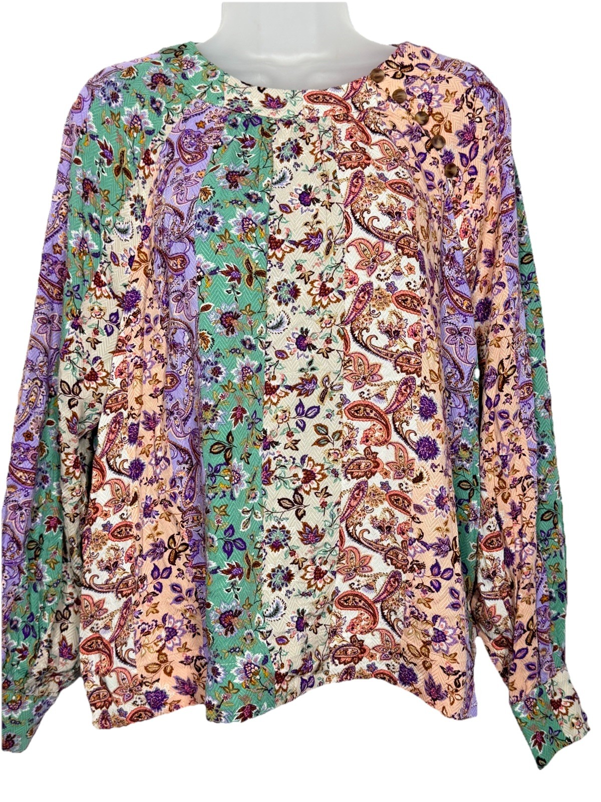 LOFT Women’s Floral Paisley Blouse Top Long Sleeve Lightweight Boho Chic