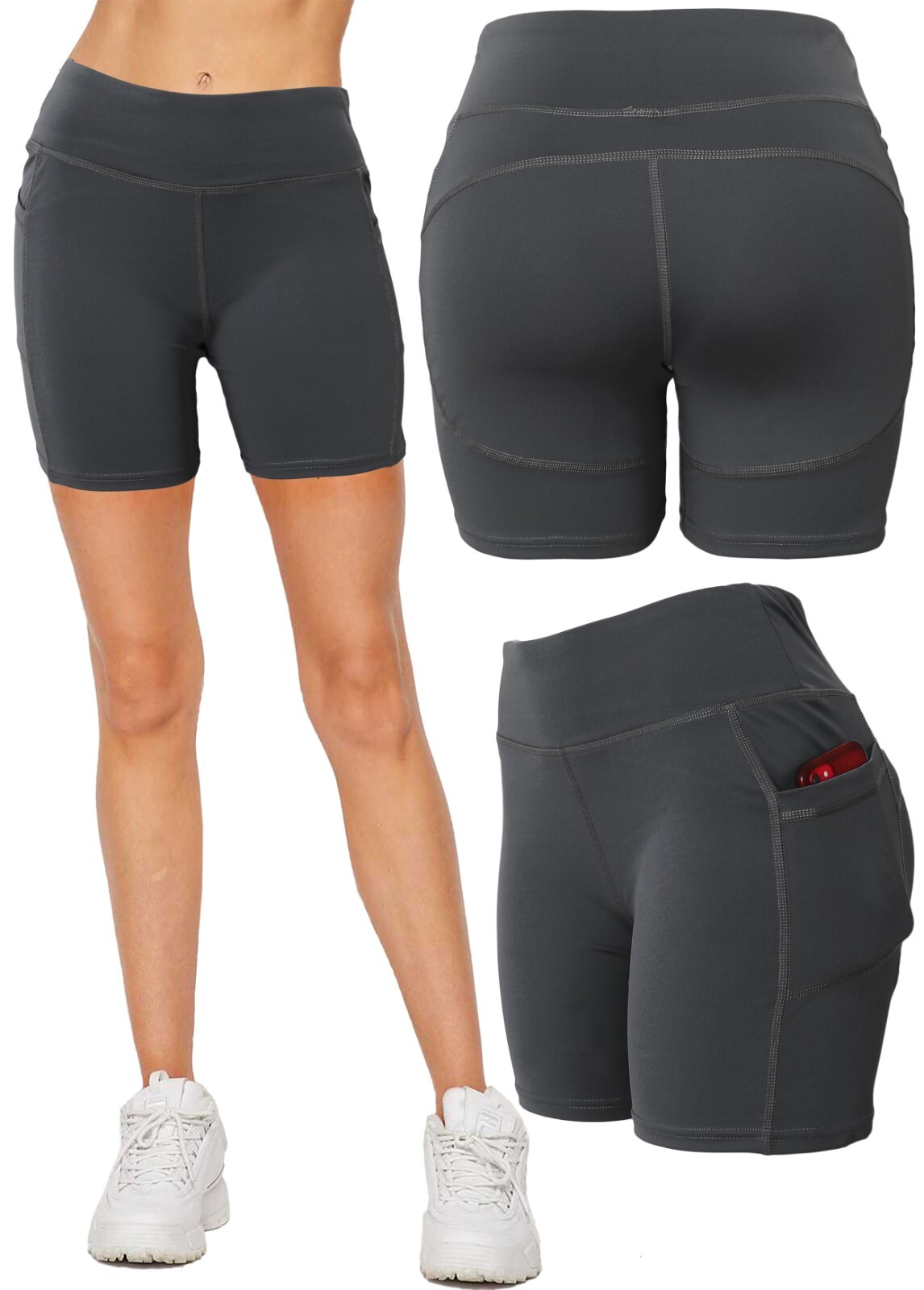 Women’s Workout Pockets Biker Shorts – Yoga, Biking, Running Athletic Shorts