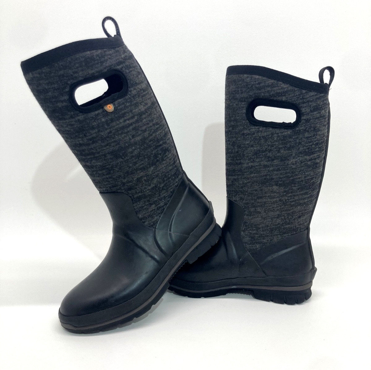 BOGS Women Crandal TL Knit Gray Black FauxFur Lined Rain Winter Boot US 9 EUR 40