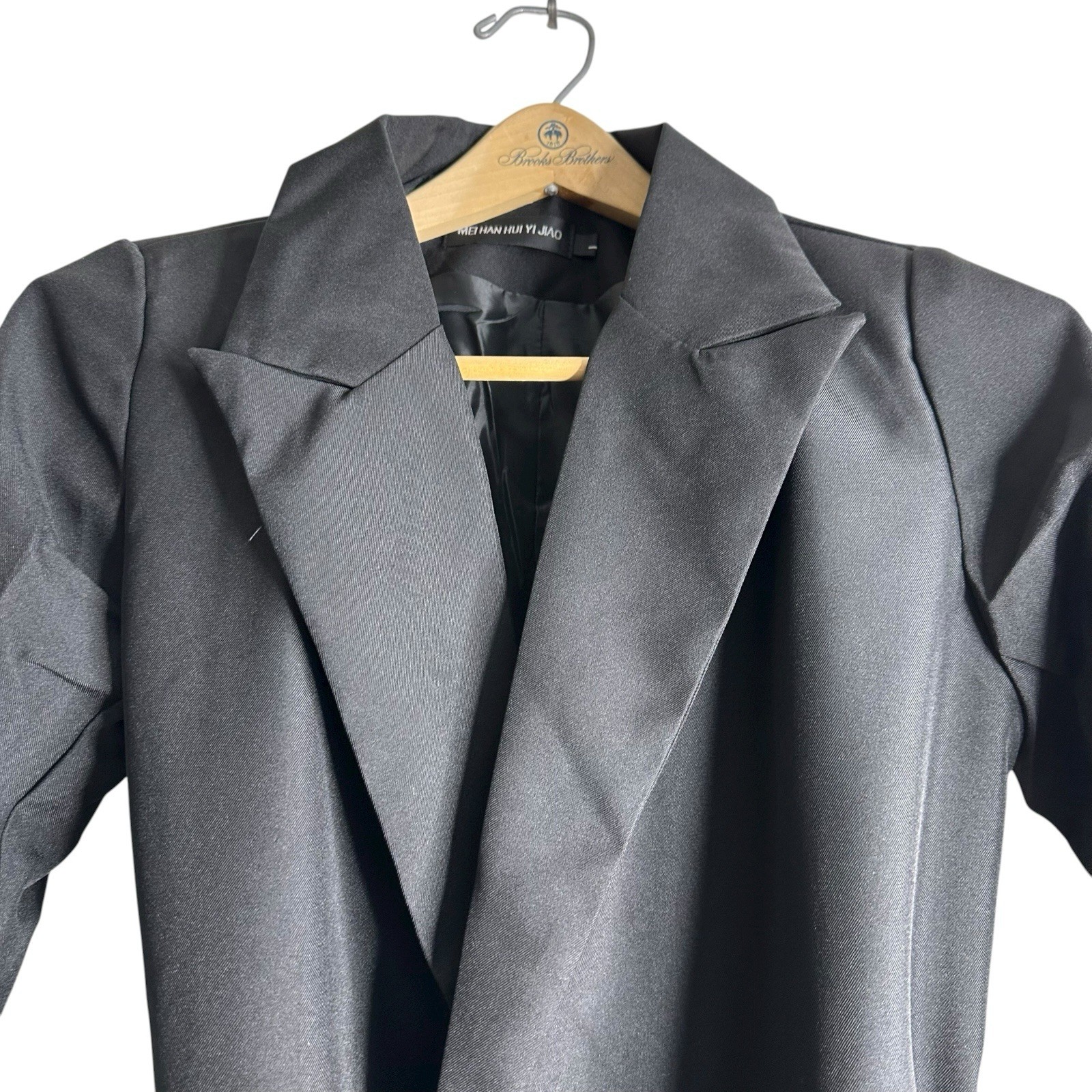 Women Elegant Suit Jackets Blazer Black Waist Ribbon Tie Up Size L Front Pockets