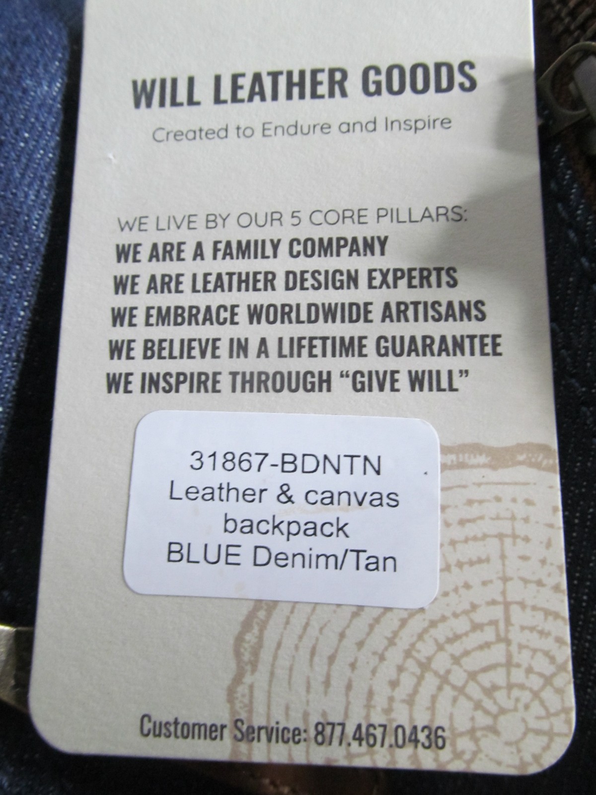 Will Leather Goods Eugene, OR Denim/Tan Leather & Canvas 15″ Laptop Backpack-NWT